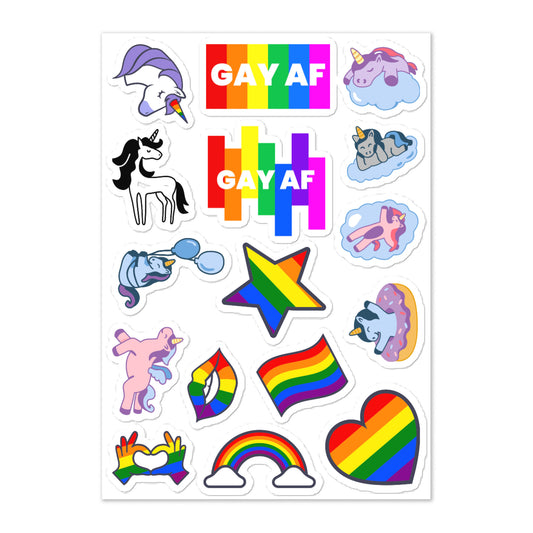 Gay AF Kiss Cut Sticker Sheet with 16 Stickers