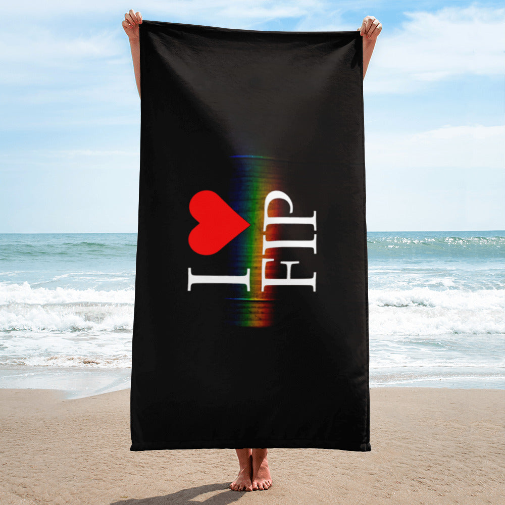 I Love FIP Classic with Rainbow Black Beach Towel